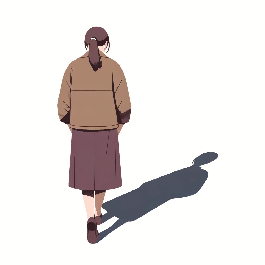 悲しそうに歩く女性の後ろ姿のイラスト